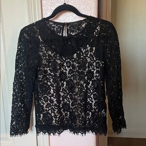 J. Crew Black Lace 3/4 Sleeve Blouse with Peter Pan Collar